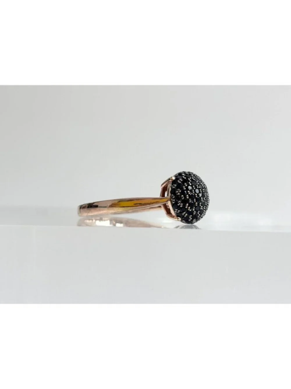 Black Spinel Pave Vermeil Gold Overlay Sterling Silver 925 Vintage Ring - sz 10